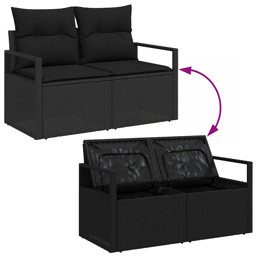 Garten-Sofa-Set mit Speicher 5 pcs Schwarz Poly Rattan